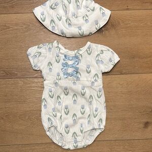NWOT Nicole Miller Floral Baby Romper with Hat
